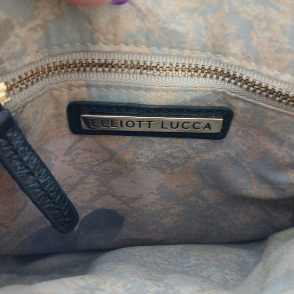 Elliot Lucca Leather Handbag Purse Crossbody Block Pattern Black Geometric - Picture 10 of 10